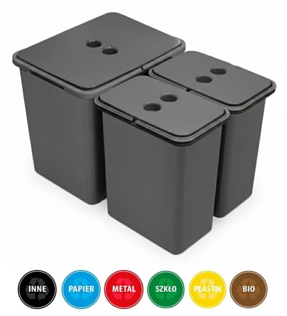 Zestaw koszy MERIL szary Z NAKLEJKAMI 16L+2x8L