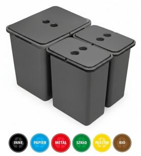 Zestaw koszy MERIL szary Z NAKLEJKAMI 16L+2x8L
