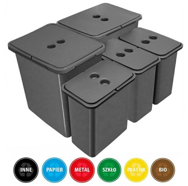 Zestaw koszy MERIL szary Z NAKLEJKAMI 2x20L+3x8L