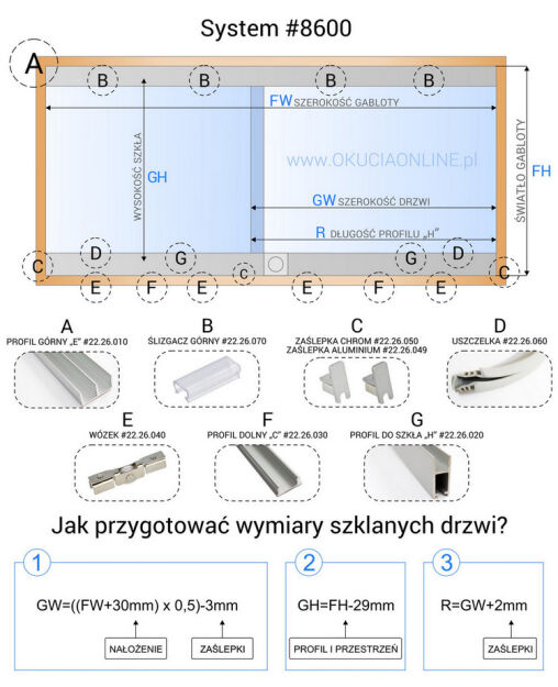 System przesuwny 8600 komplet bez zamka