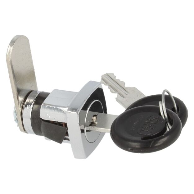 Zamek krzywkowy do mebli metalowych SISO X44 90st jeden numer klucza D20 chrom CK