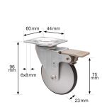 Kółko meblowe PRATO fi75 z płytką montażową 60x60mm z hamulcem - 4