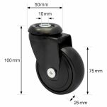 Kółko meblowe WAGNER 3C fi75 obrotowe z otworem 10mm czarne - 2
