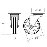 Kółko meblowe JAC fi50 z płytką montażową 42x42mm z hamulcem - 2