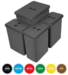 Zestaw koszy MERIL szary Z NAKLEJKAMI 20L+3x8L