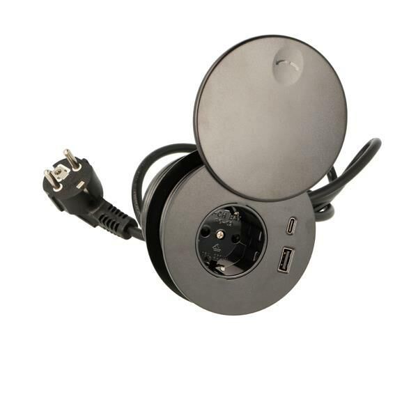 Gniazdo zasilające z ładowarką 2xUSB (A+C) fi80mm czarne