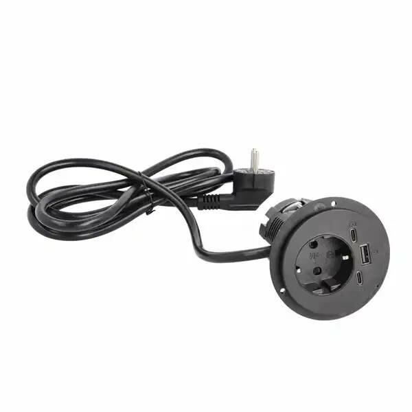 Gniazdo zasilające z ładowarką 2xUSB (A+C) fi60mm czarne