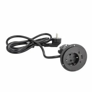 Gniazdo zasilające z ładowarką 2xUSB (A+C) fi60mm czarne