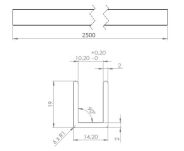 Profil U 2,05x19x14,3mm do szkła 10mm Alu szczotkowany 3m - 4
