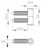 Zawias drzwiowy dwutrzpieniowy 9x26mm mosiądz - 3