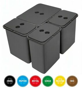 Zestaw koszy MERIL szary Z NAKLEJKAMI 16L+3x8L