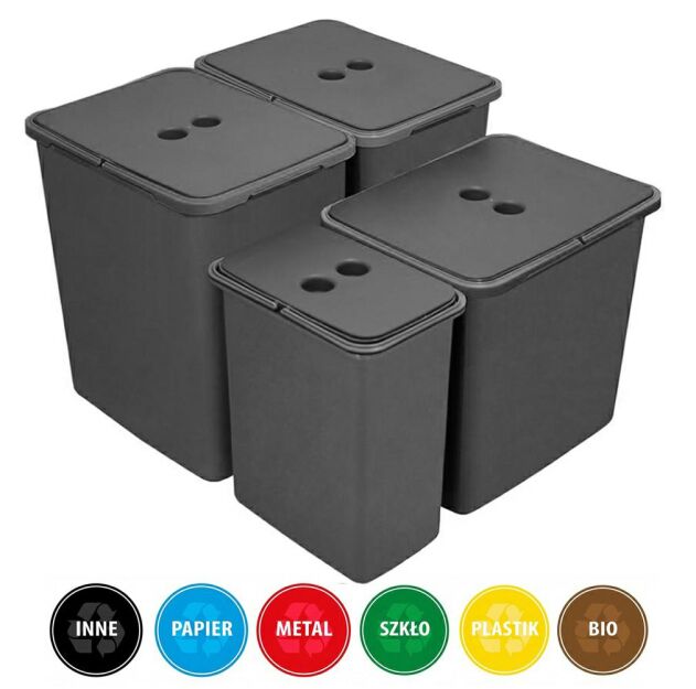 Zestaw koszy MERIL szary Z NAKLEJKAMI 2x20L+16L+8L