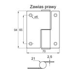 Zawias do kabin toaletowych WC SISO samodomykający 94x70mm prawy SS304 - 2