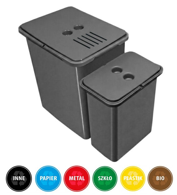 Zestaw koszy MERIL szary Z NAKLEJKAMI I FILTREM 20L+8L