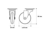 Kółko meblowe BOB fi50 z płytką montażową 42x42mm - 3
