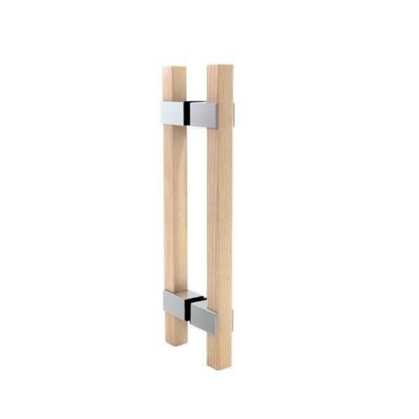 Pochwyt do drzwi sauny WISLA 20x20x450mm dwustronny SS304 drewno bukowe chrom