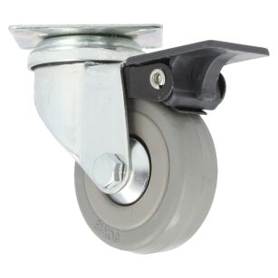 Kółko meblowe fi50 szara guma z hamulcem z płytką montażową 50x50mm