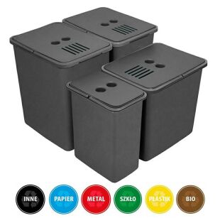 Zestaw koszy MERIL szary Z NAKLEJKAMI I FILTRAMI 2x20L+16L+8L