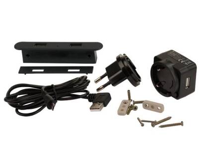 Ładowarka 2x port USB czarna/wpuszczana/80x18x12mm/komplet z zasilaczem