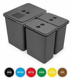 Zestaw koszy MERIL szary Z NAKLEJKAMI I FILTREM 16L+2x8L