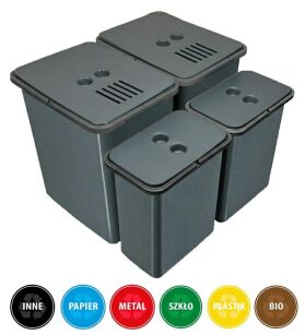 Zestaw koszy MERIL szary Z NAKLEJKAMI I FILTRAMI 2x20L+2x8L