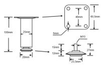 Noga meblowa kwadrat 25x25mm regulowana H100mm czarna - 6