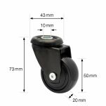 Kółko meblowe WAGNER 3C fi50 obrotowe z otworem 10mm czarne - 2