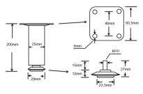Noga meblowa kwadrat 25x25mm regulowana H200mm czarna - 5